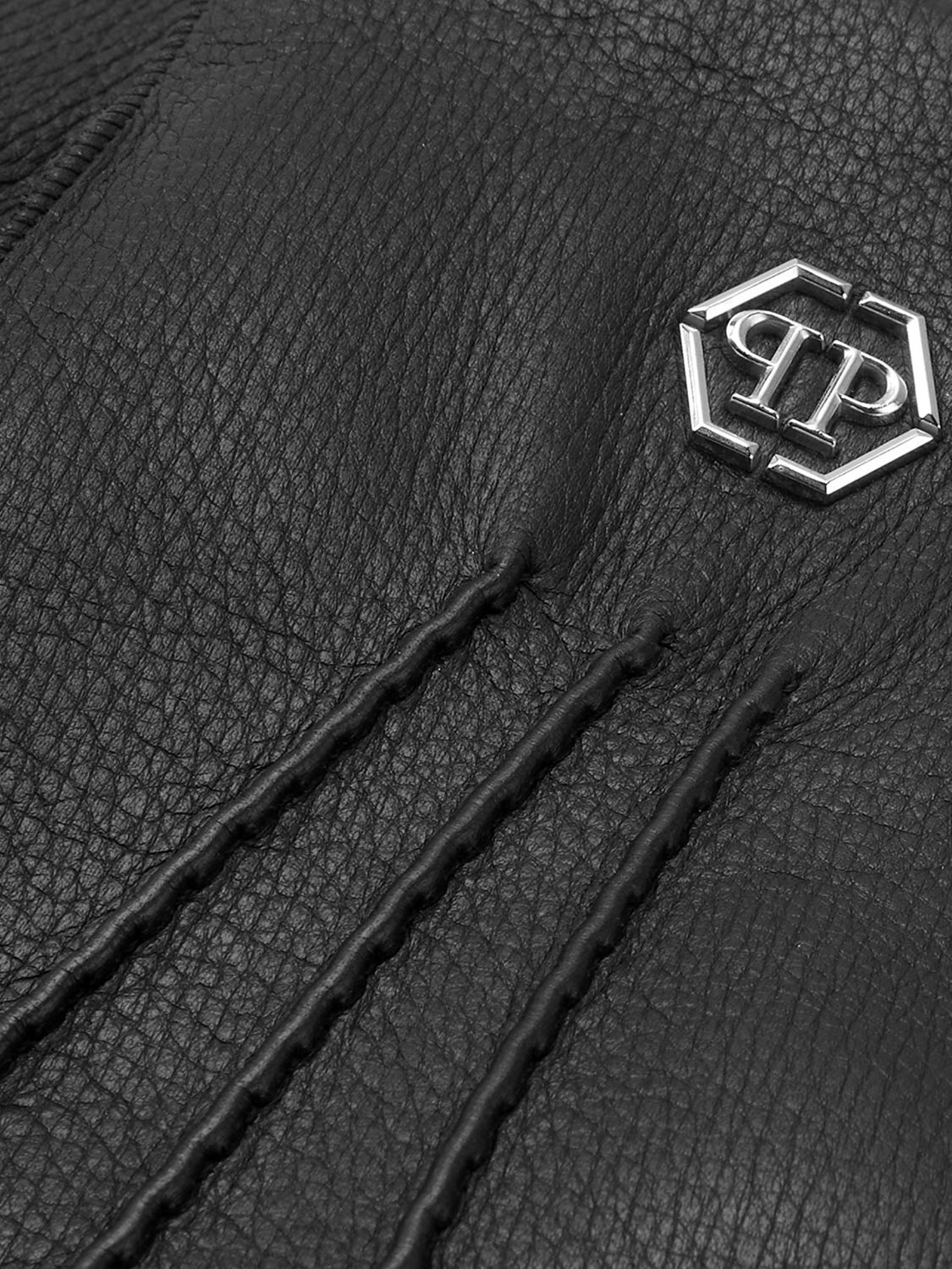 Appliqué-logo leather gloves - Black