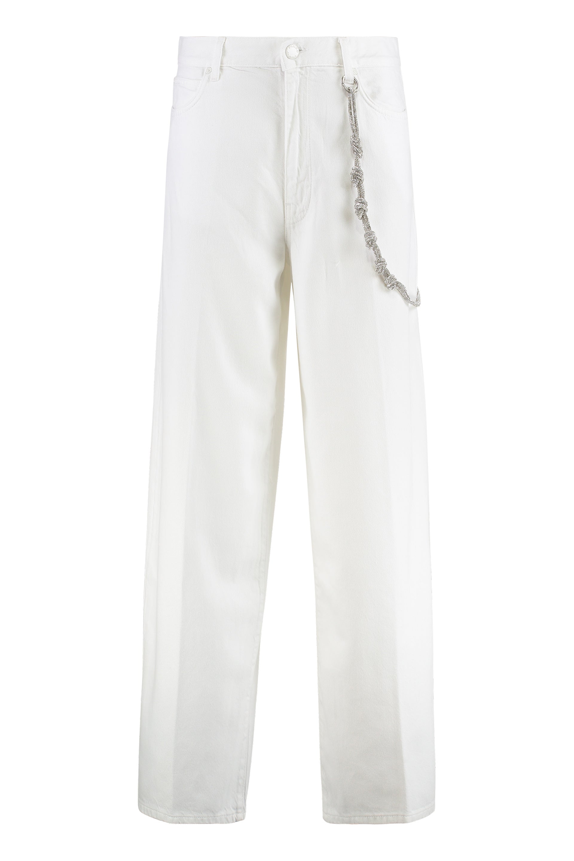 Loose-Fit Jeans with Engraved Logo Buttons & Decorative Chain