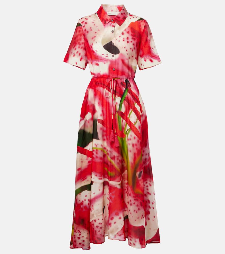 Printed silk and cotton shirt dress