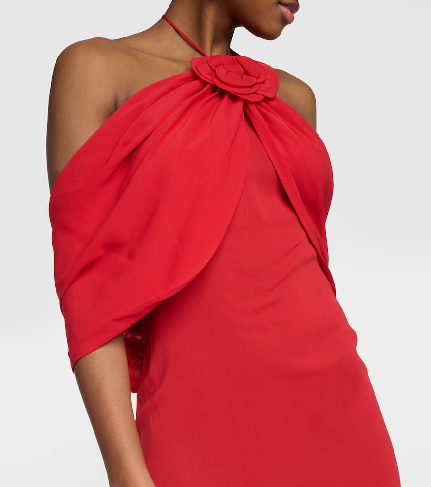 Floral-appliqué silk blend gown