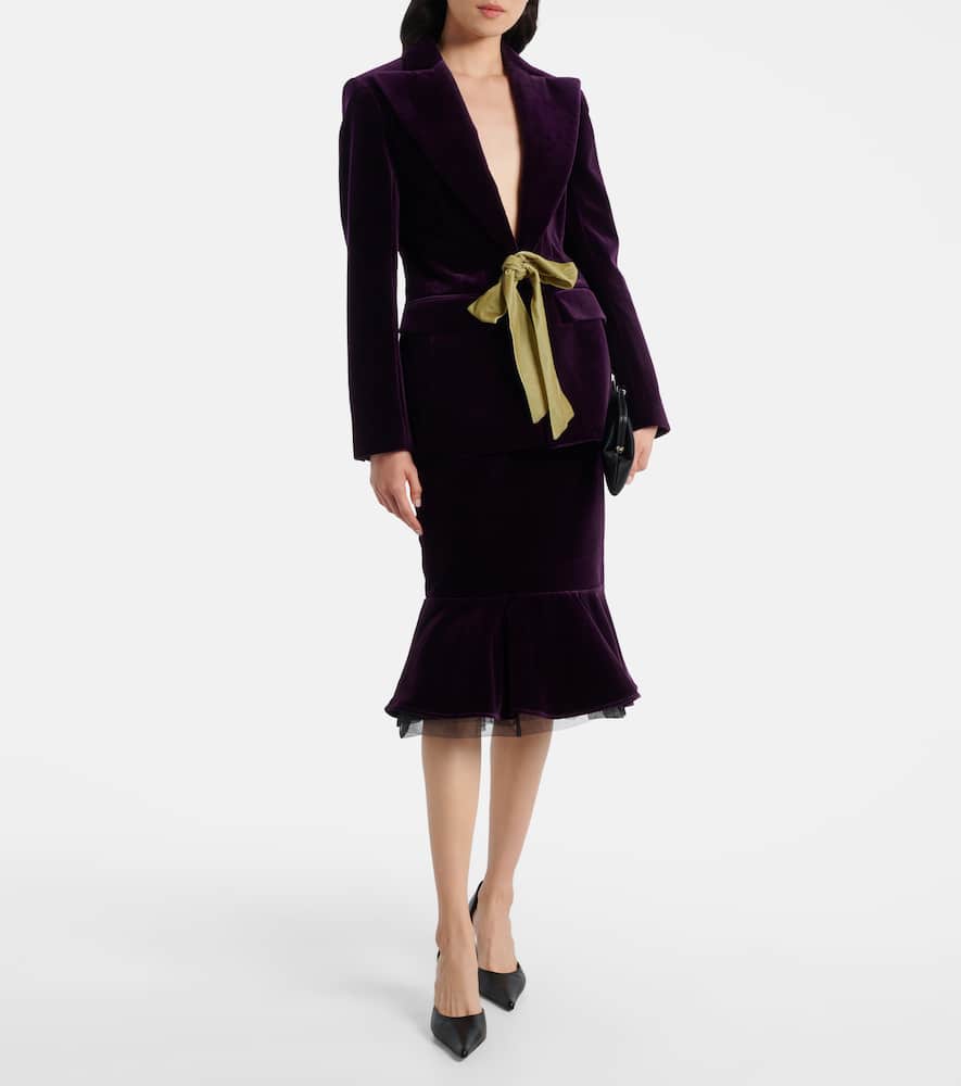 Peplum cotton velvet midi skirt