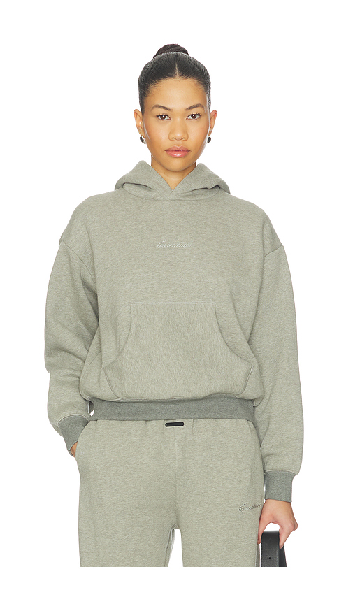 Fear of God ESSENTIALS Signature Classic Fleece Hoodie in Concrete Heather & Dark Concrete Heather - Grey. XL also in XS, S