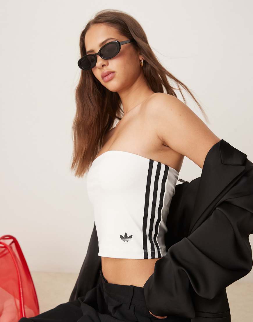 Adicolor 3 stripe bandeau top in white