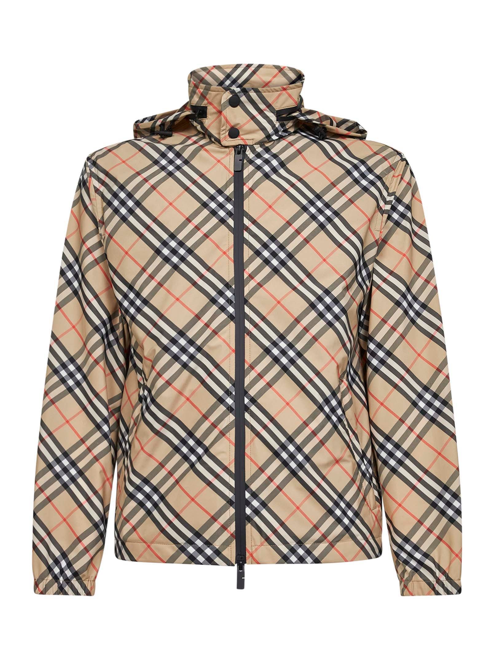 Check Hooded Jacket — Beige