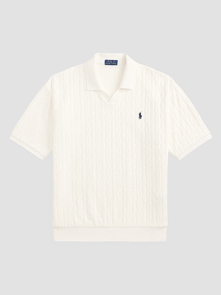 Men's Cable-Knit Terry Collared Shirt - Deckwash White