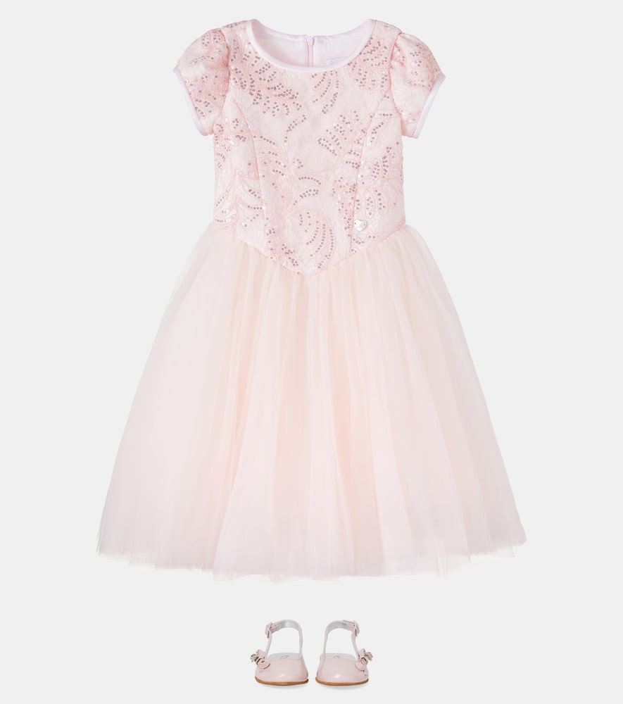 Sequined lace-trimmed tulle dress