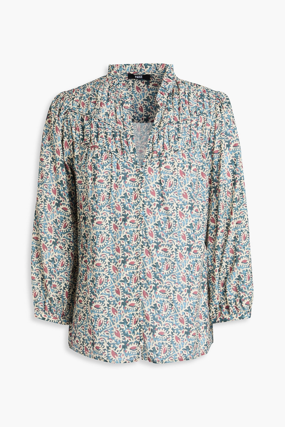 Arlette ruffled printed cotton-blend blouse - Blue - XS
