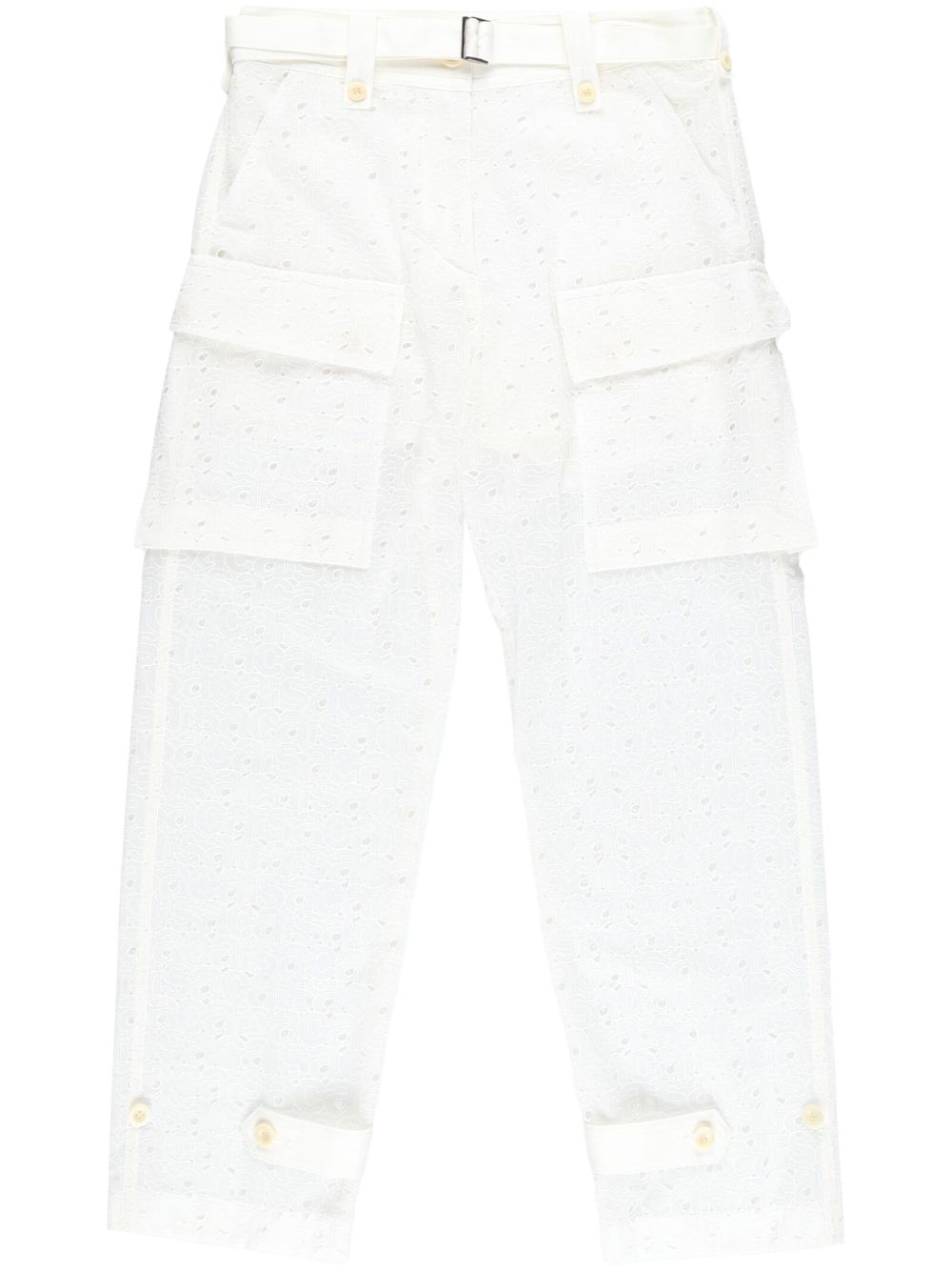 Logo-embroidery trousers - White