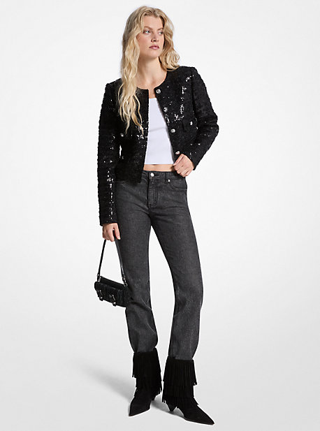 Sequined Tweed Cropped Jacket