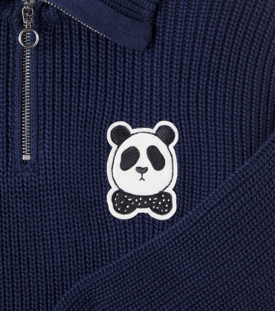Panda cotton half-zip sweater