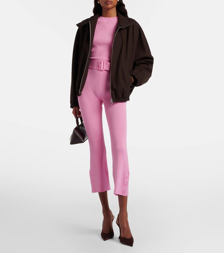 Courrèges Belted ribbed-knit capri pants