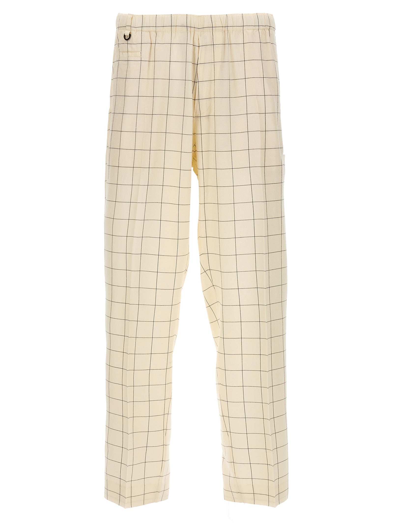 Checkered Rayon-Blend Trousers — Beige