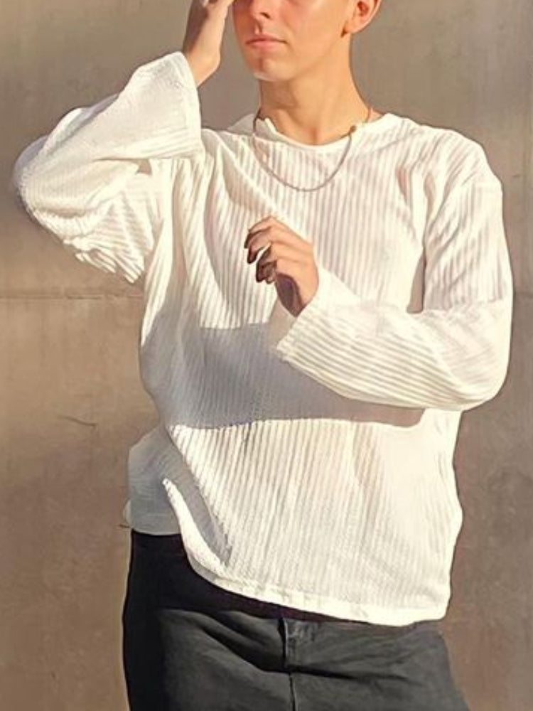 Mens Casual V-neck Pullover Long-sleeved T-Shirts SKUH76207 - Grey / S