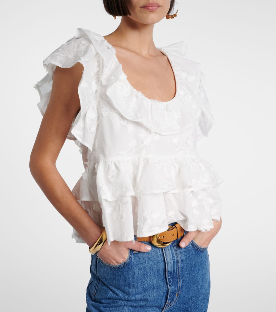 Slees embroidered ruffled cotton top