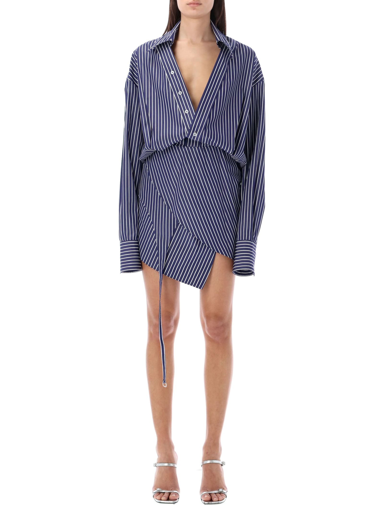 Poplin striped asymmetric mini dress - Blue