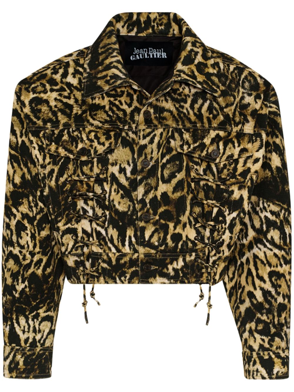 Leopard-print denim jacket - Brown