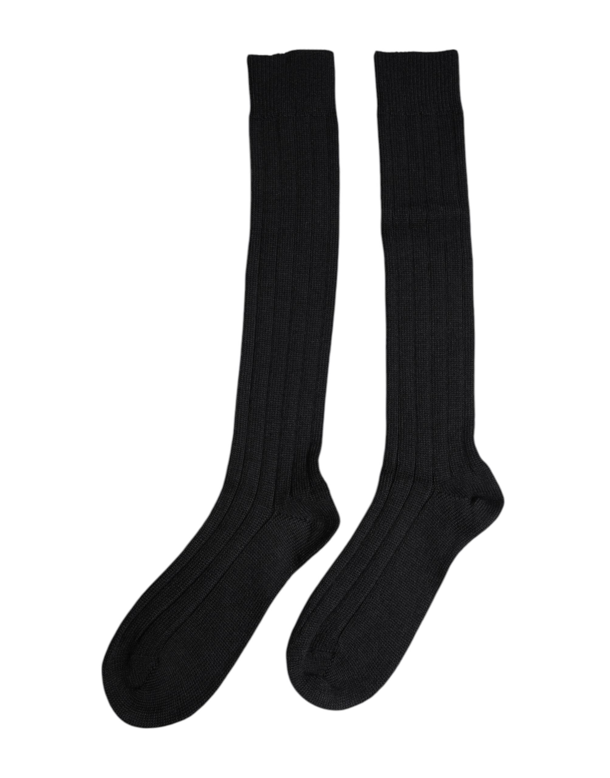 Black Dg Logo Print Over The Calf Socks Wool Pc Nylon Elastane Clothing