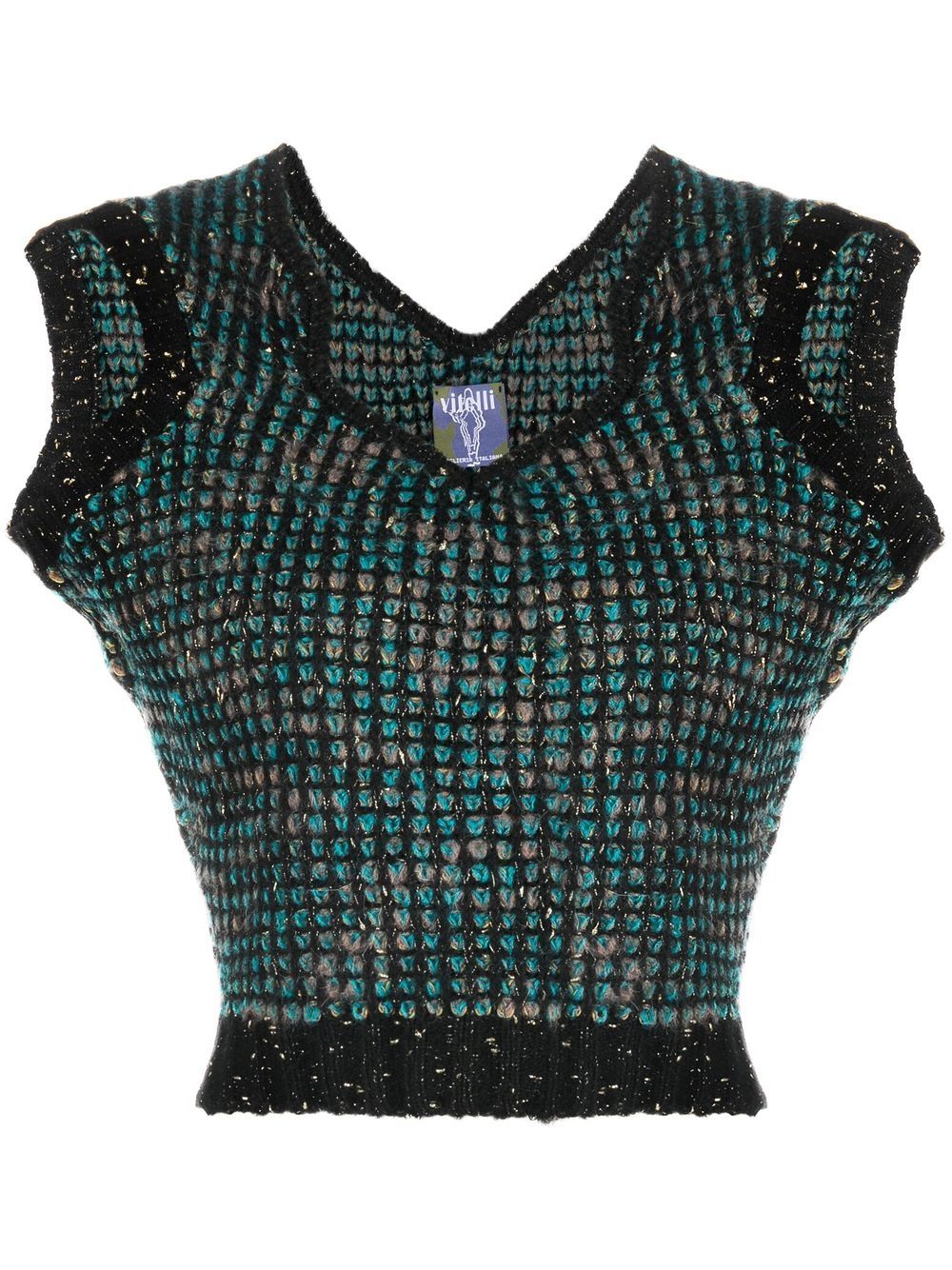 Melange V-neck knit top - Black