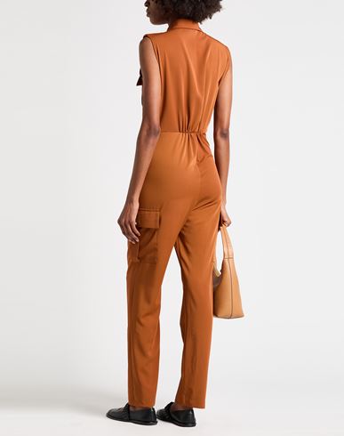 Woman Jumpsuit Brown Size M Polyester, Elastane