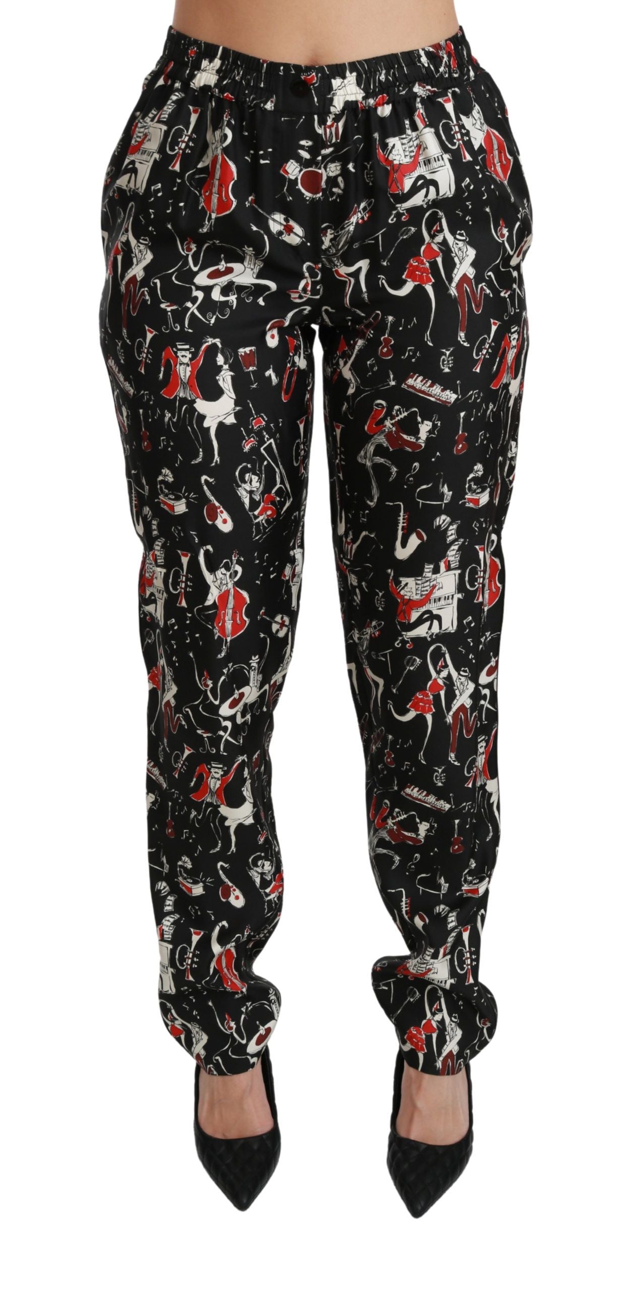 Silk Jacquard Printed Trousers — Black