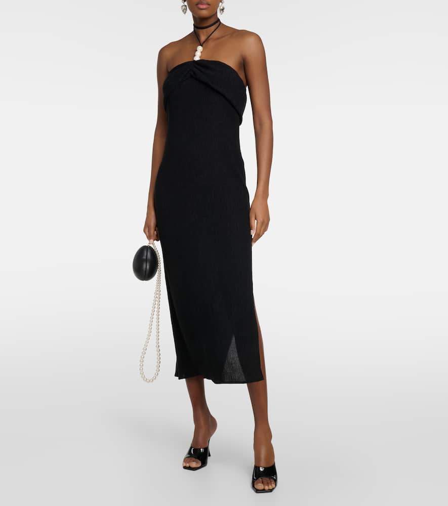 Pearl-detail halterneck midi dress