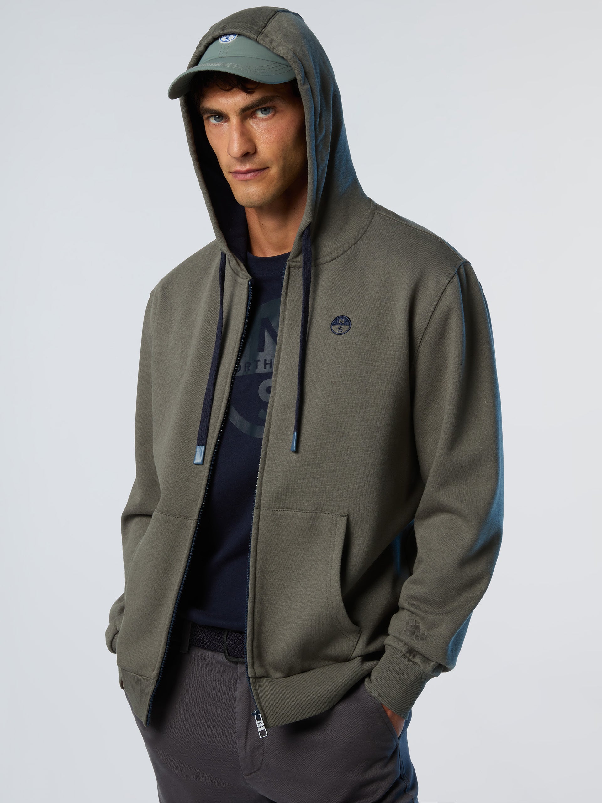 Felpa hoodie con zip e logo ricamato