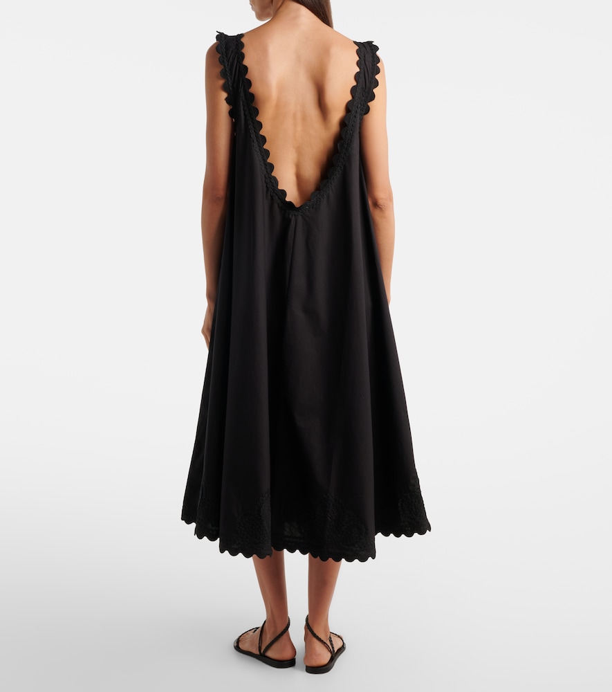 Embroidered scalloped cotton poplin midi dress