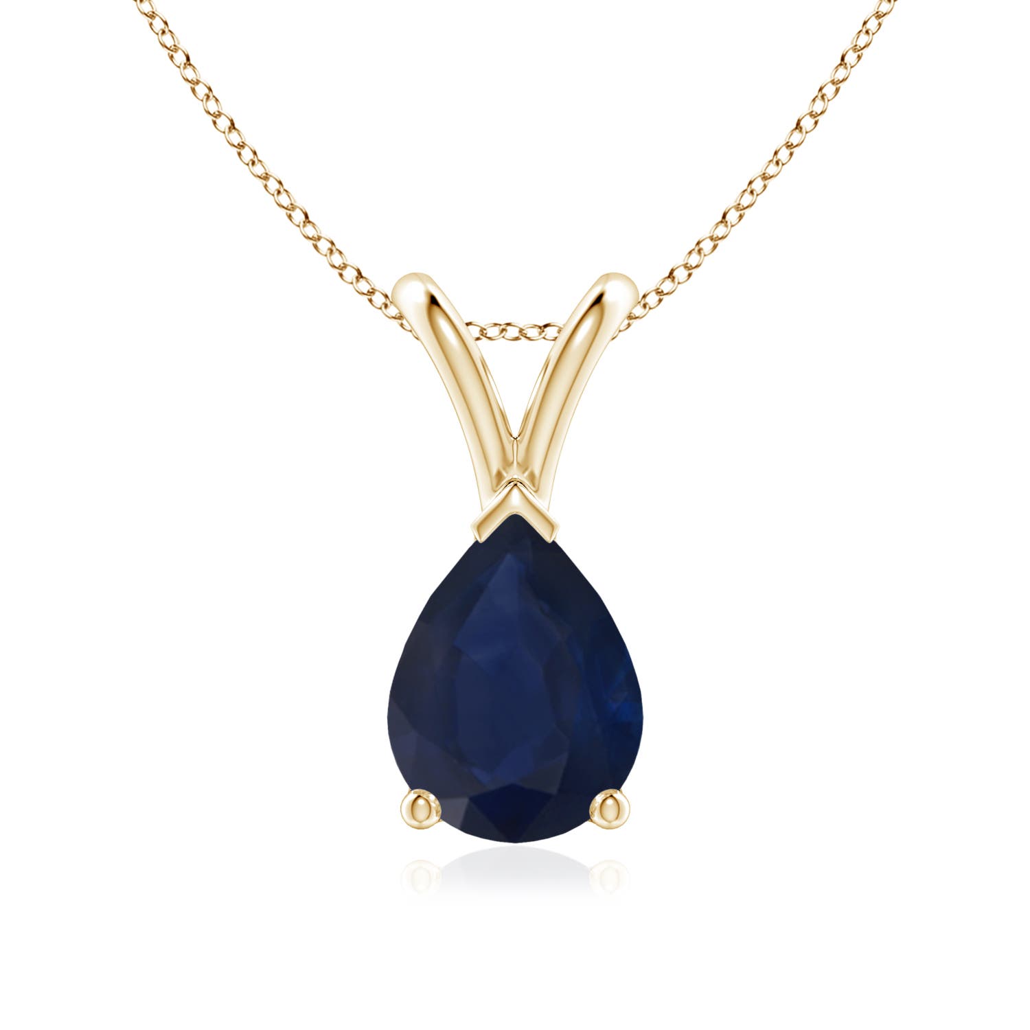 Angara 1.15 Carats V-Bale Pear-Shaped Blue Sapphire Solitaire Pendant in 18K Yellow Gold