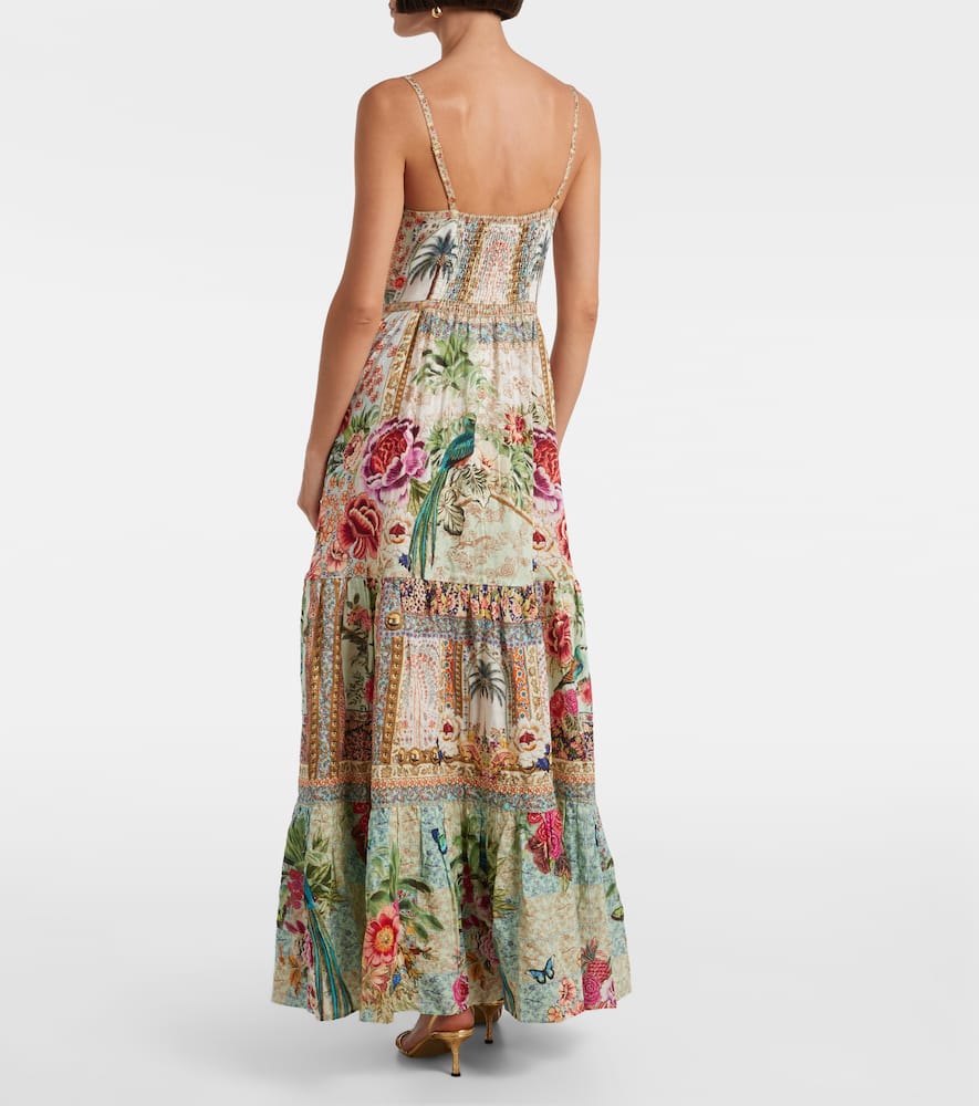 Embellished floral linen maxi dress