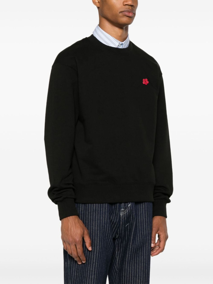Black Sweater With Boke Flower Patch In Cotton Man