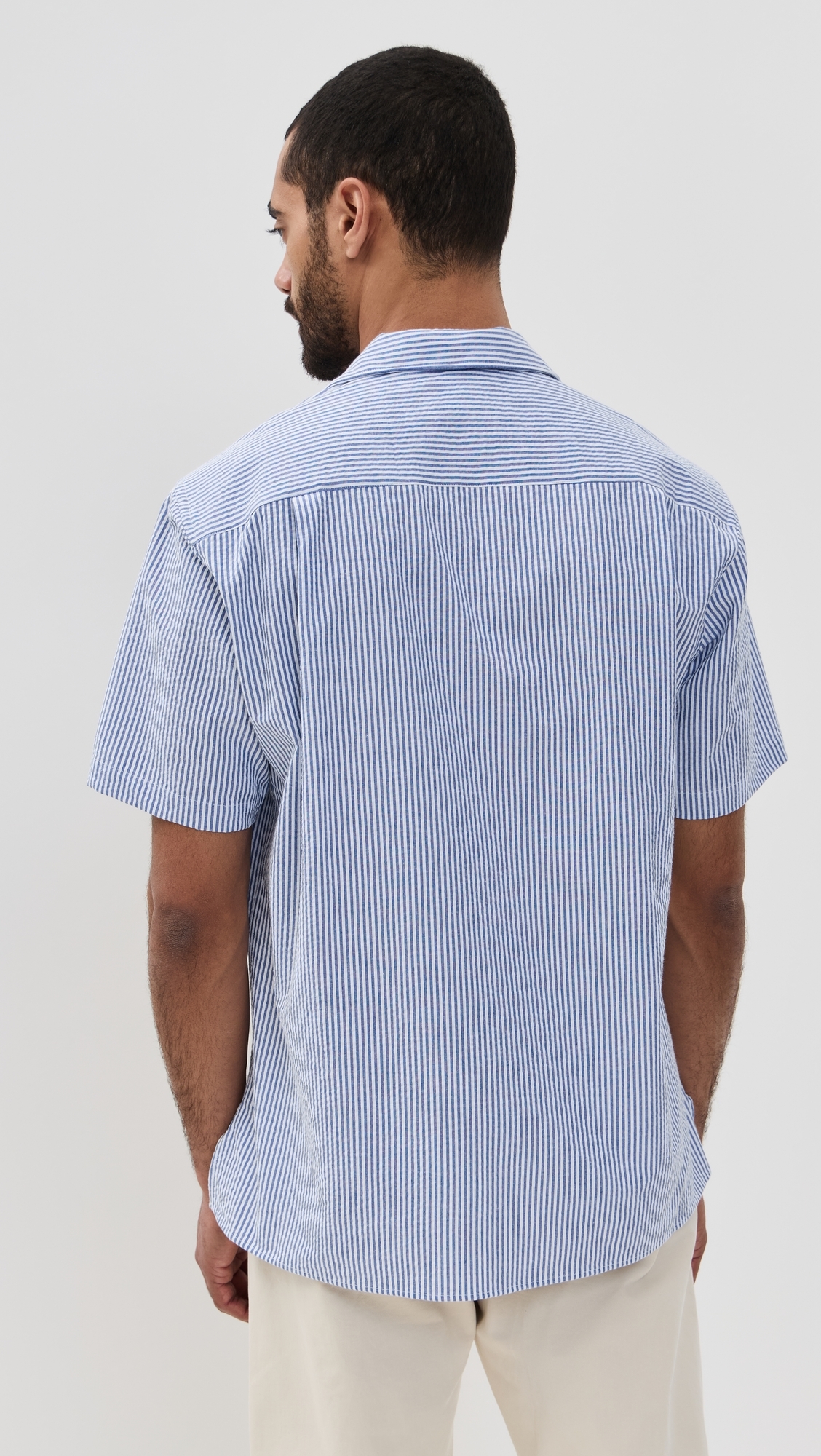 Gitman Vintage Striped Seersucker Camp Shirt Blue Stripe
