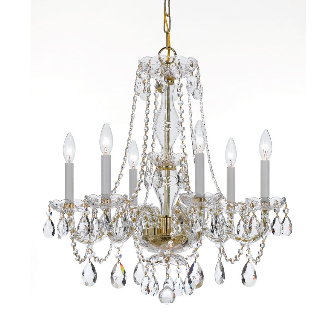 Traditional Crystal 6-Light 25" Traditional Chandelier in Polished Brass with Clear Hand Cut Crysta