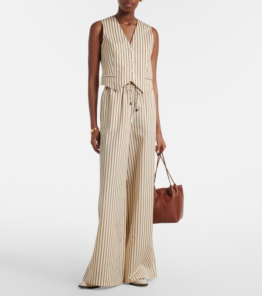 Striped cotton and silk wide-leg pants
