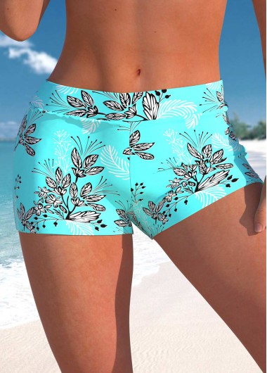 Modlily Plus Mid Waisted Leaf Print Swim Shorts - 3X