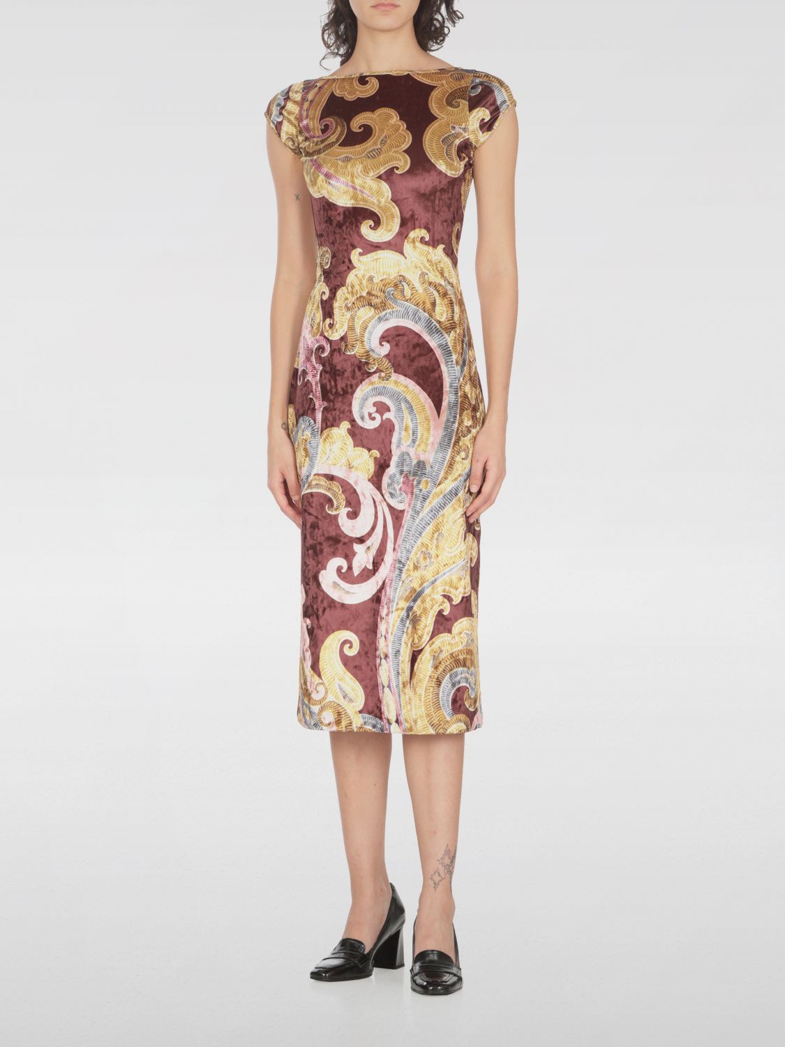 Paisley-printed chenille dress - Red