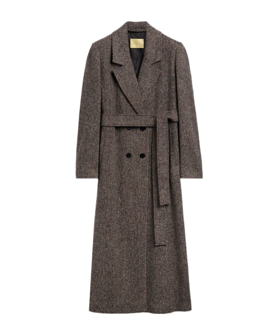 Elin double-breasted herringbone long coat