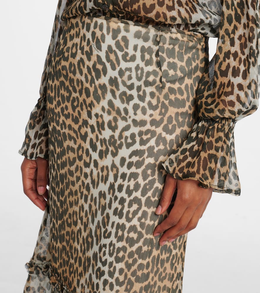 Leopard-print ruffled chiffon maxi skirt