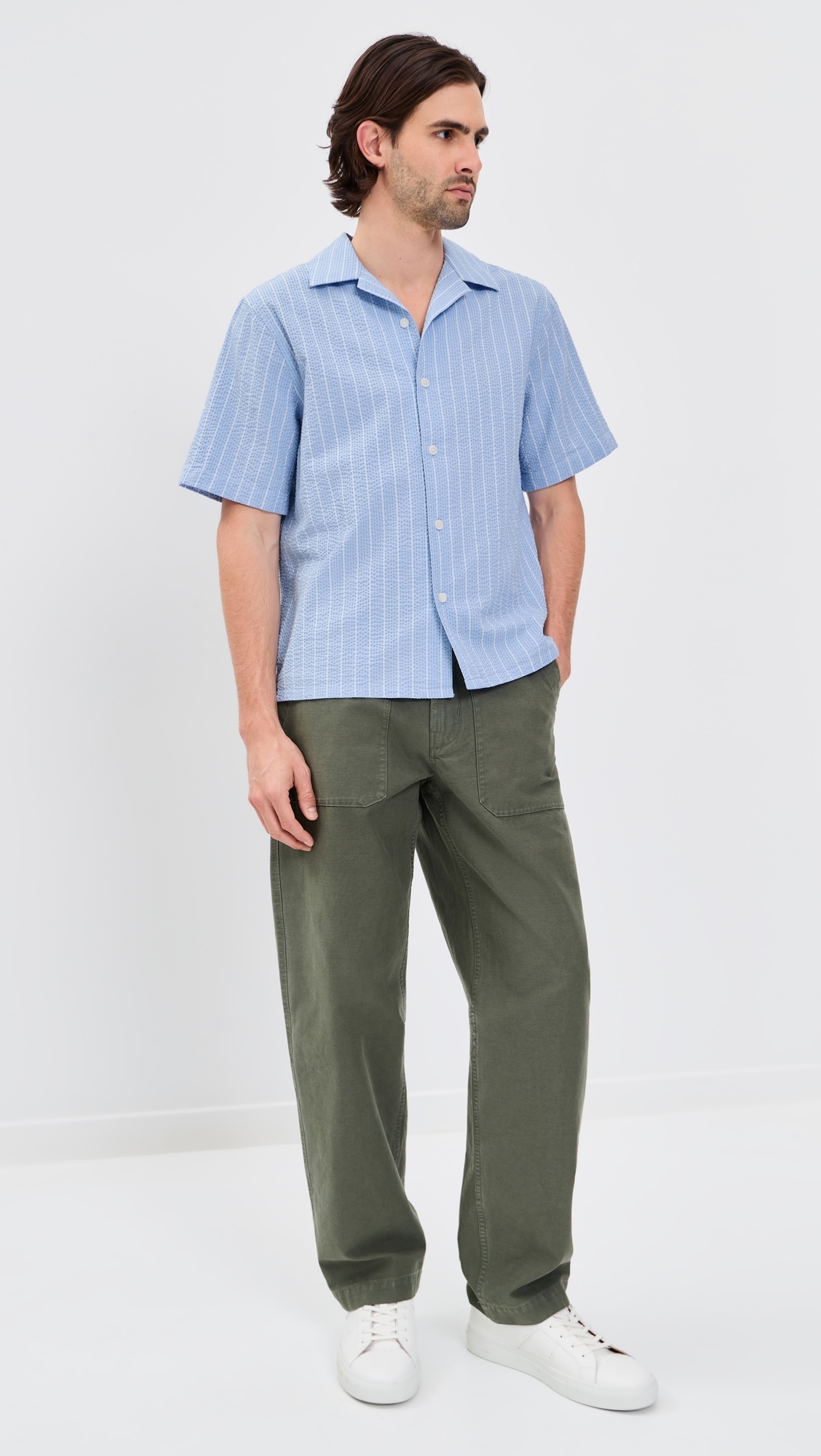 Seersucker Stripe Didcot Shirt Blue/Ecru