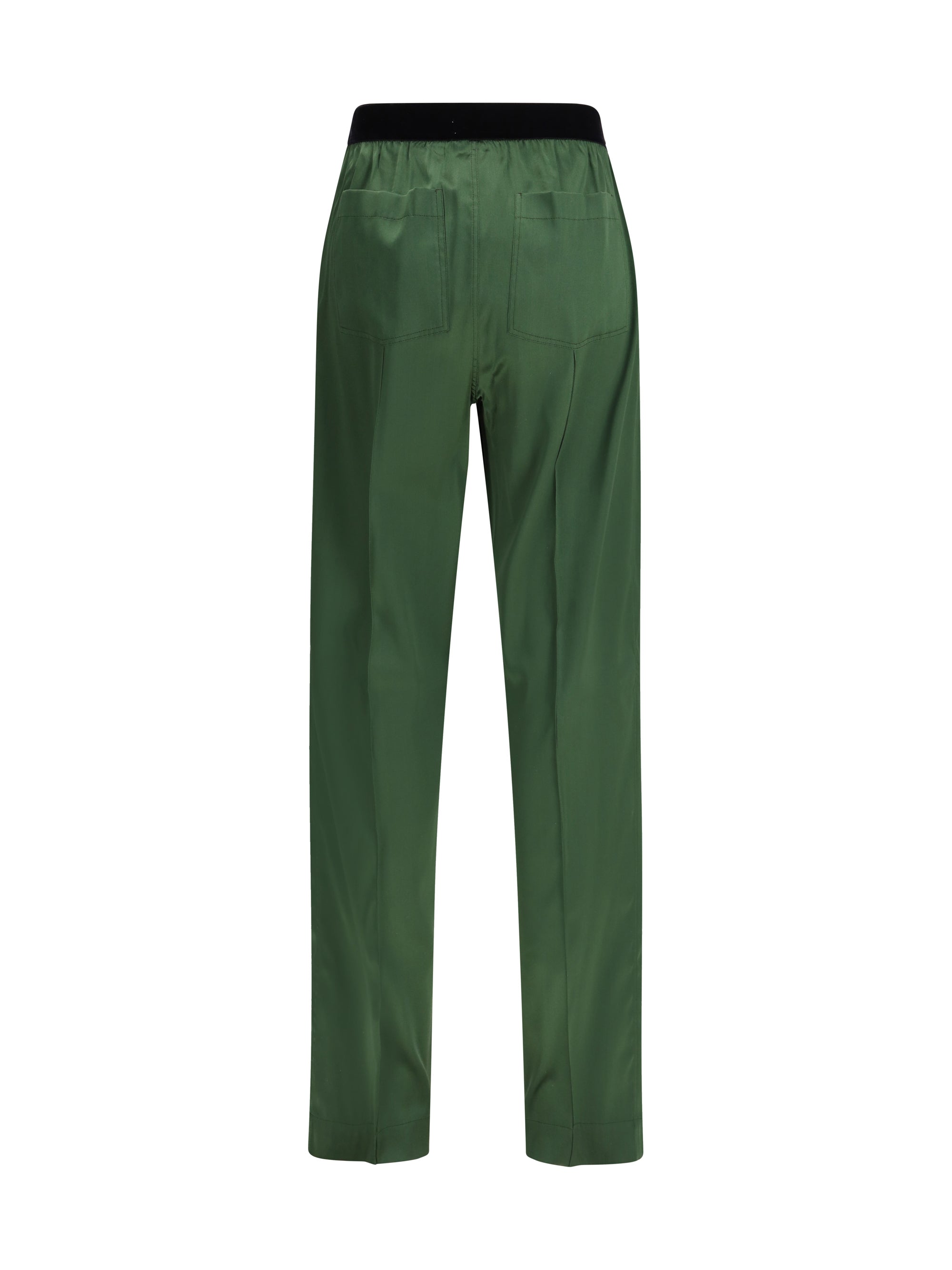 Stretch Silk Satin Trousers — Green