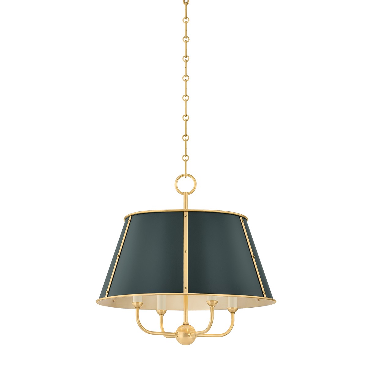 Aged Brass Soft Studio Green Chandelier from the Cambridge Collection