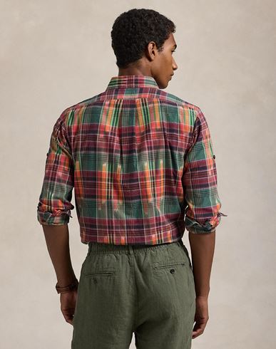 Classic Fit Madras Workshirt Man Shirt Red Size M Cotton