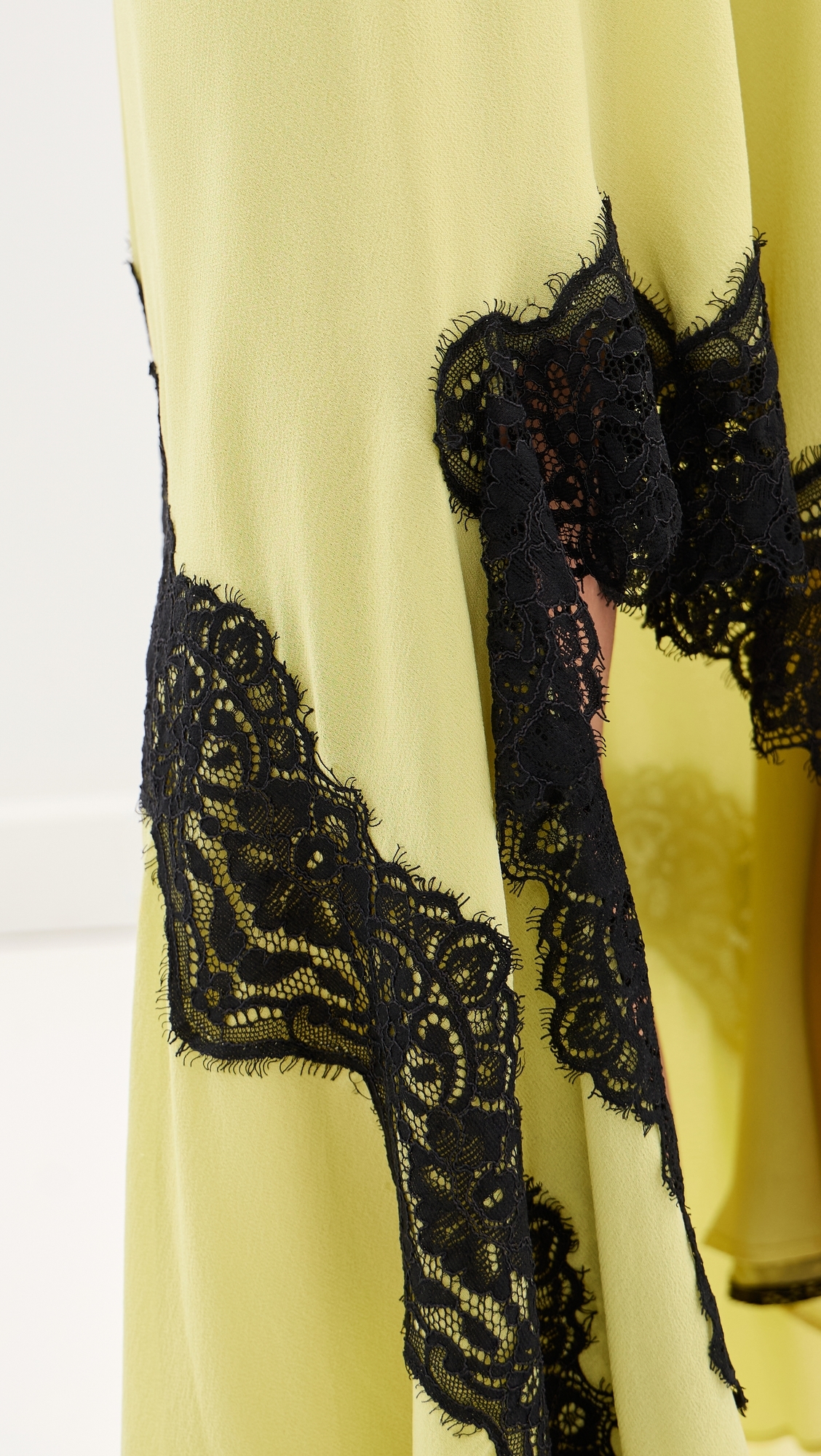 Cutaway Lace Gathered Tank Silk Dress Chartreuse/Multi