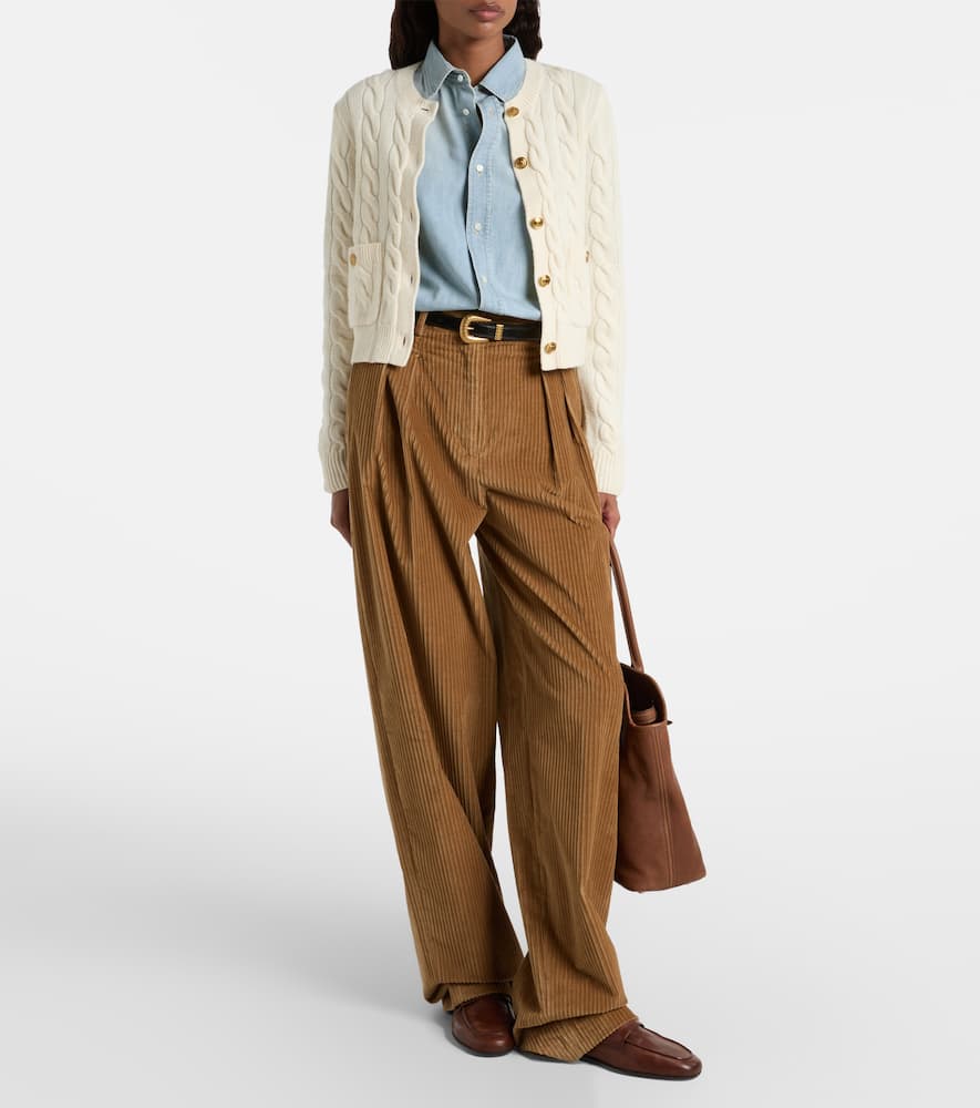 Cable-knit wool and cashmere cardigan