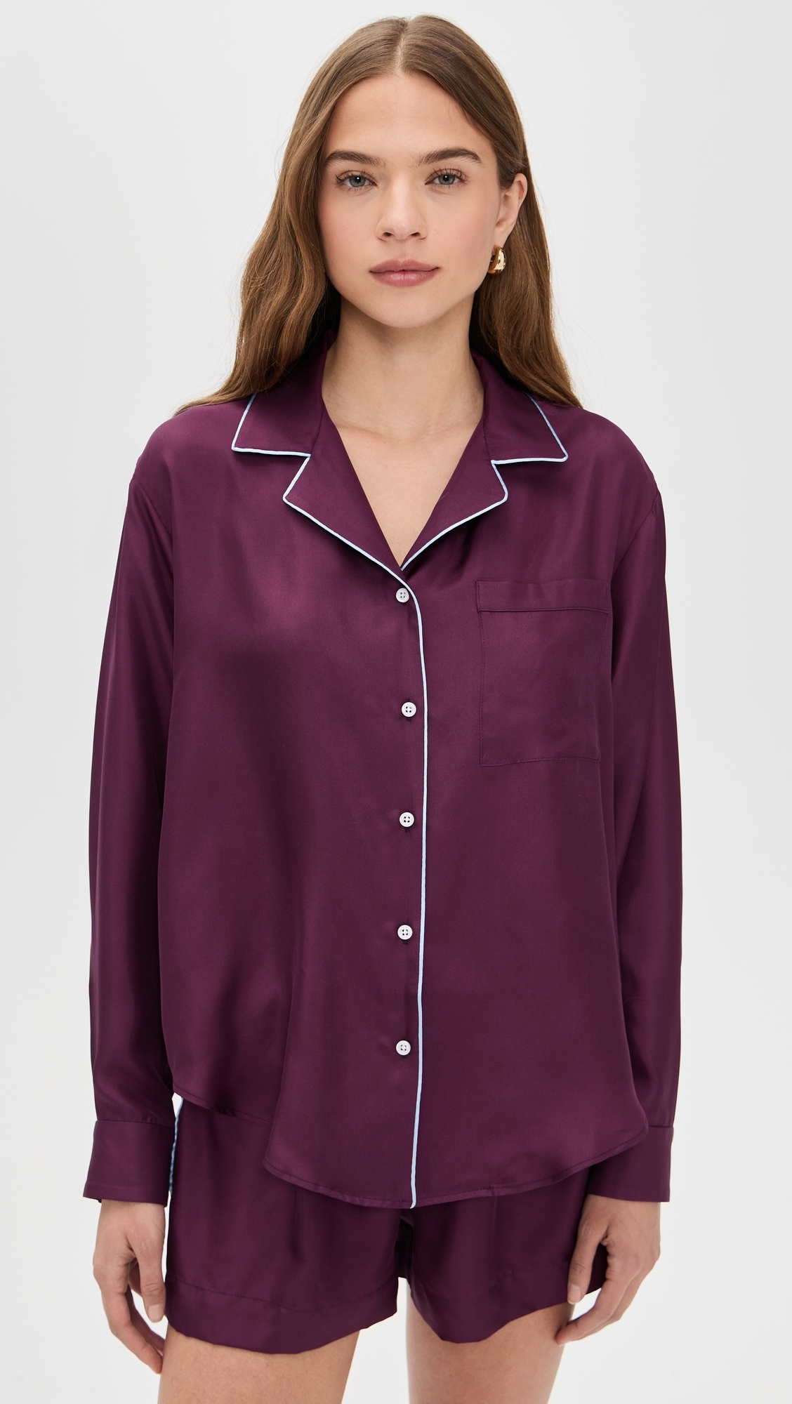 Notched Collar Shirt Eggplant/Lt Blue