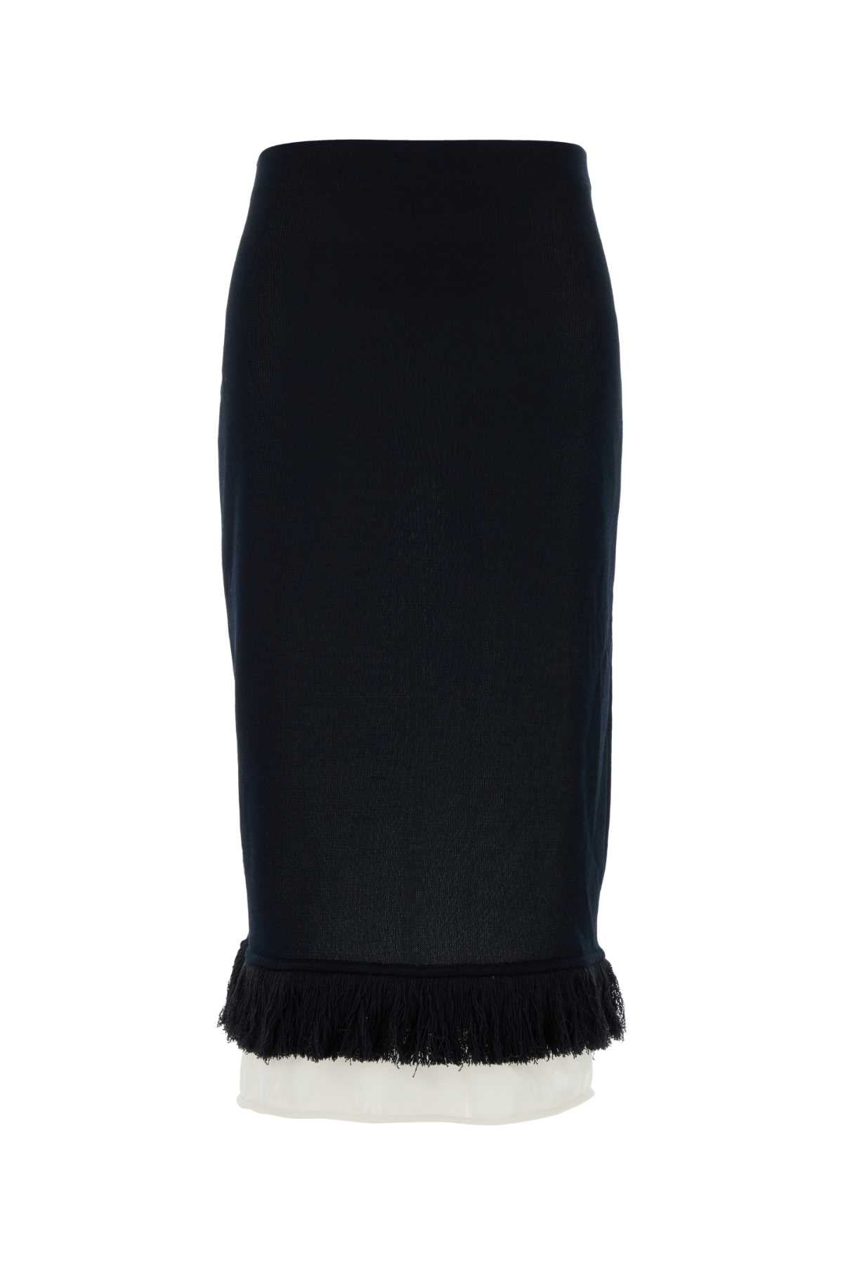 Silk Midi with Fringe Hem Skirt — Black