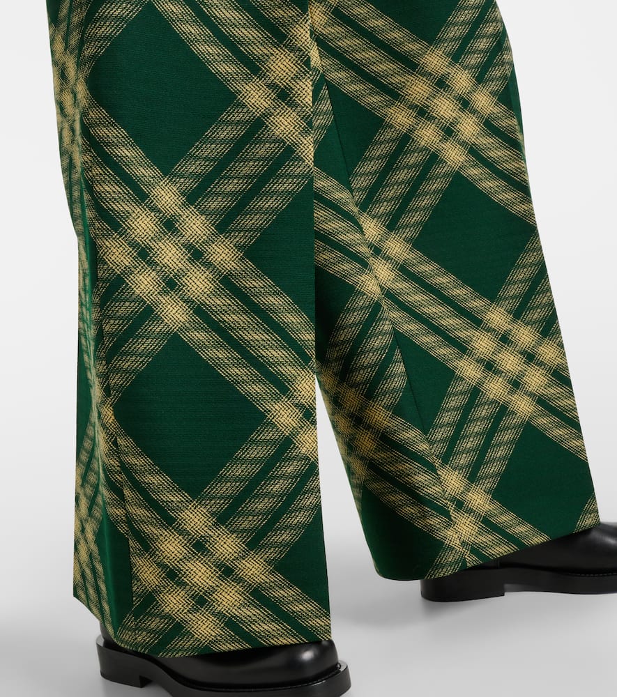 Checked high-rise wool straight pants