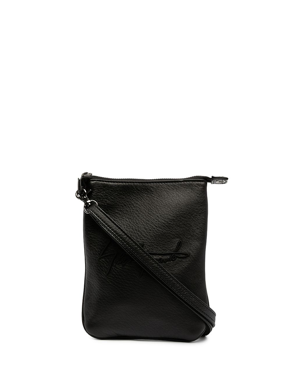 Logo-embroidered leather shoulder bag - Black