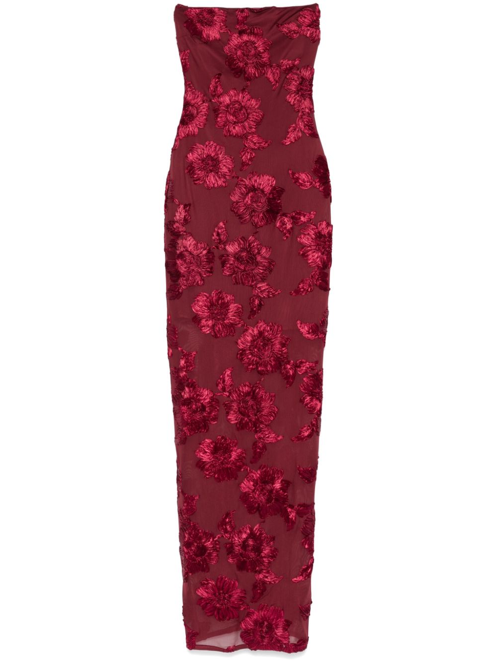 Floral-appliqué maxi dress - Red