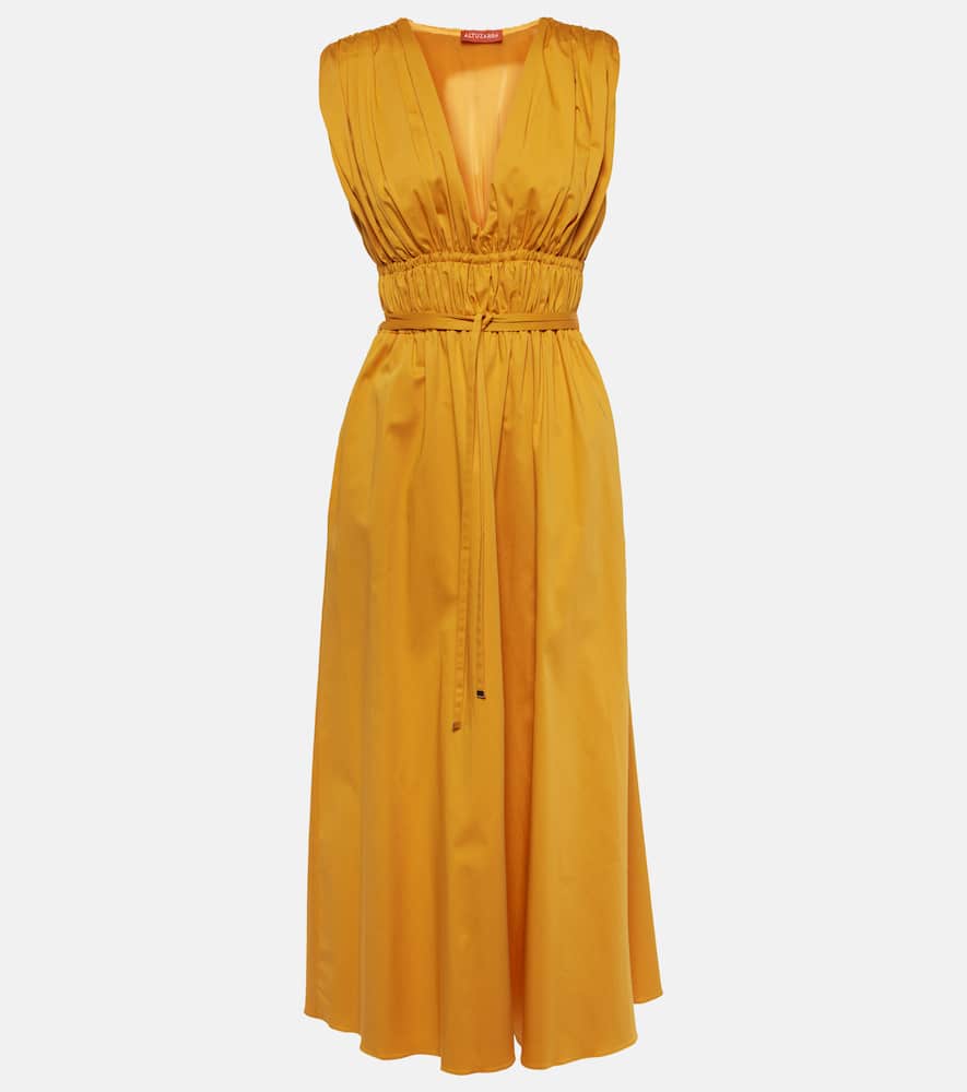 Fiona ruched cotton-blend midi dress