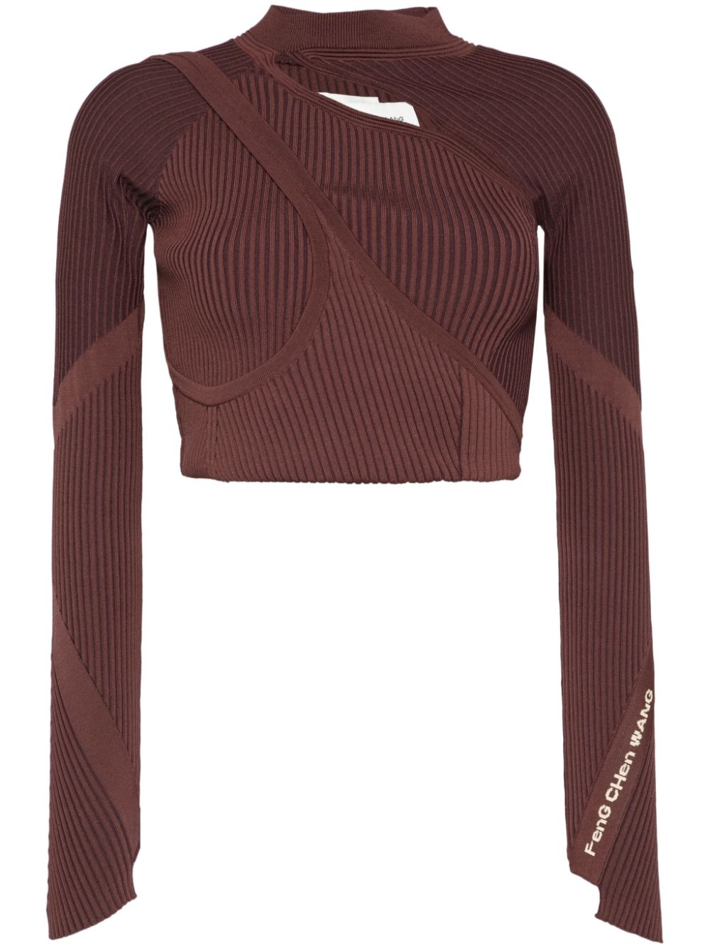 Slash-neck knitted top - Brown